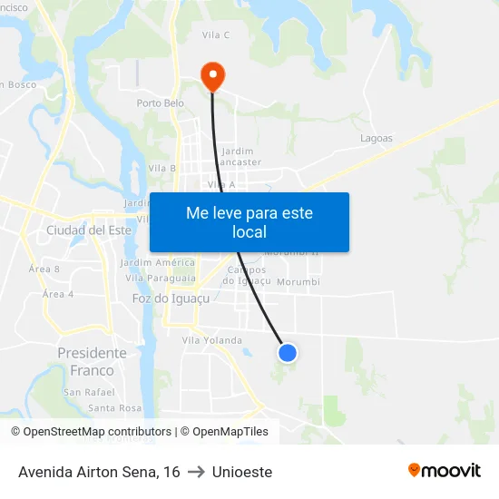 Avenida Airton Sena, 16 to Unioeste map