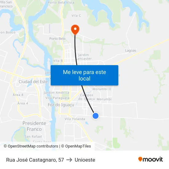 Rua José Castagnaro, 57 to Unioeste map