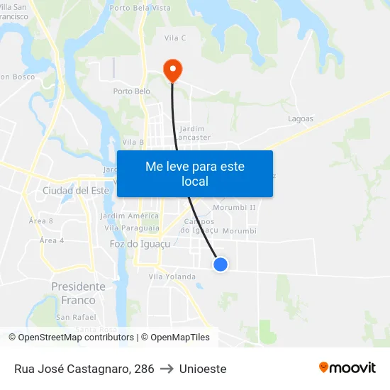 Rua José Castagnaro, 286 to Unioeste map