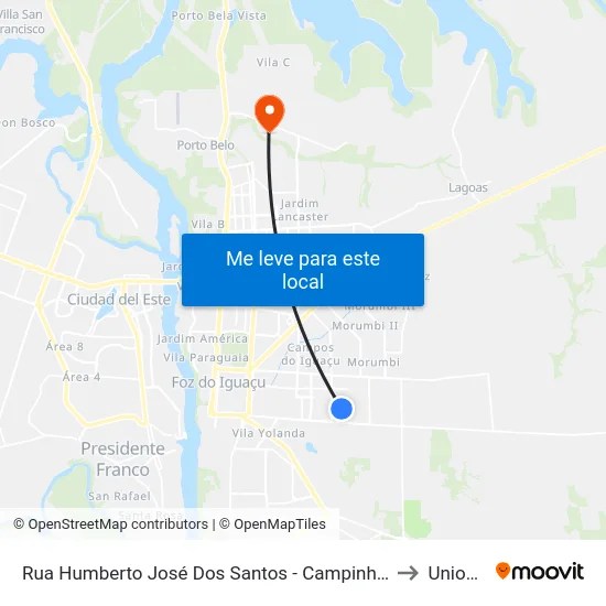 Rua Humberto José Dos Santos - Campinho São Lucas to Unioeste map