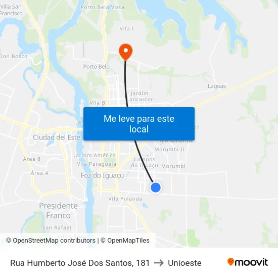 Rua Humberto José Dos Santos, 181 to Unioeste map