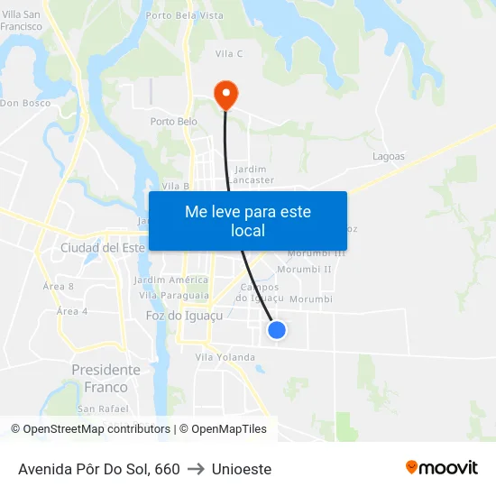 Avenida Pôr Do Sol, 660 to Unioeste map