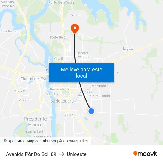 Avenida Pôr Do Sol, 89 to Unioeste map