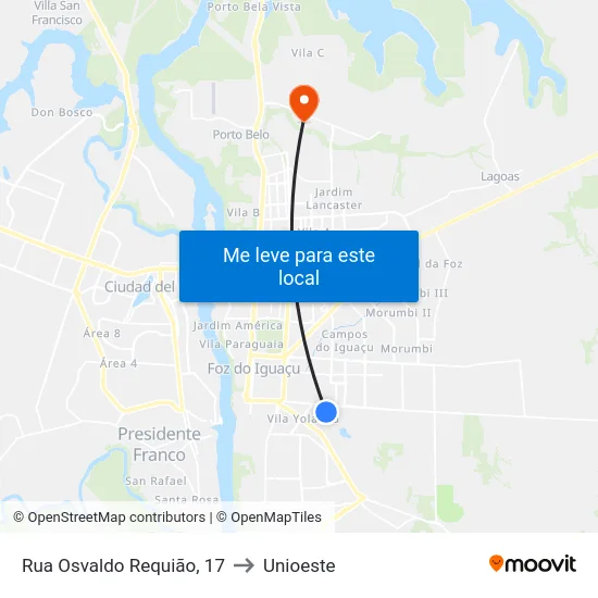 Rua Osvaldo Requião, 17 to Unioeste map