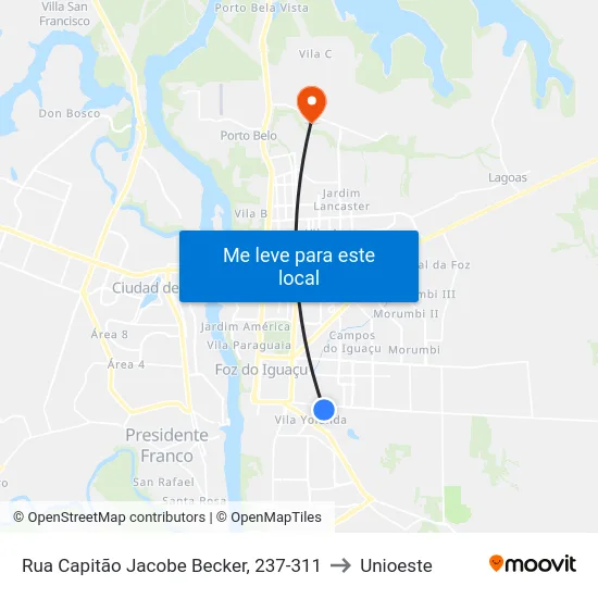 Rua Capitão Jacobe Becker, 237-311 to Unioeste map