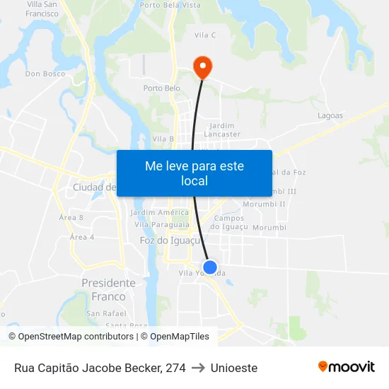 Rua Capitão Jacobe Becker, 274 to Unioeste map