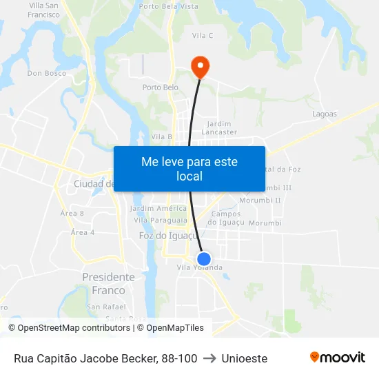 Rua Capitão Jacobe Becker, 88-100 to Unioeste map