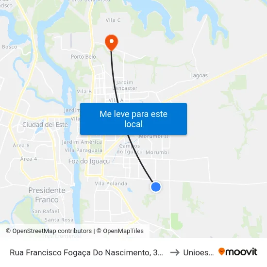 Rua Francisco Fogaça Do Nascimento, 3258 to Unioeste map
