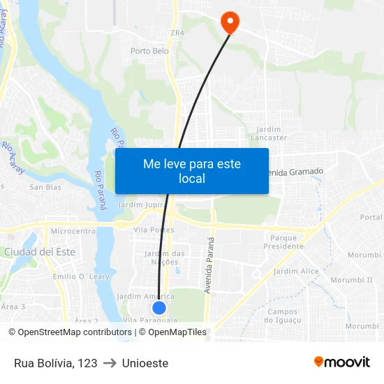 Rua Bolívia, 123 to Unioeste map