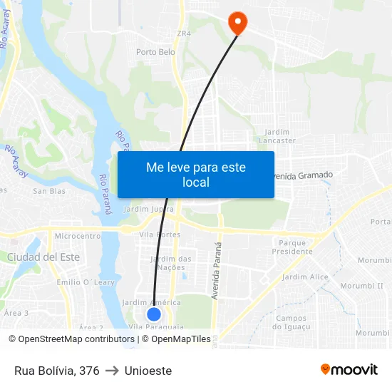 Rua Bolívia, 376 to Unioeste map