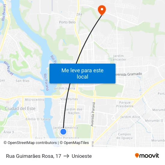 Rua Guimarães Rosa, 17 to Unioeste map