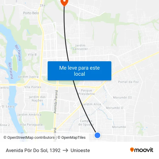 Avenida Pôr Do Sol, 1392 to Unioeste map