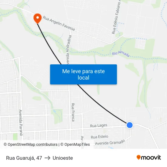 Rua Guarujá, 47 to Unioeste map