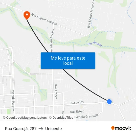 Rua Guarujá, 287 to Unioeste map
