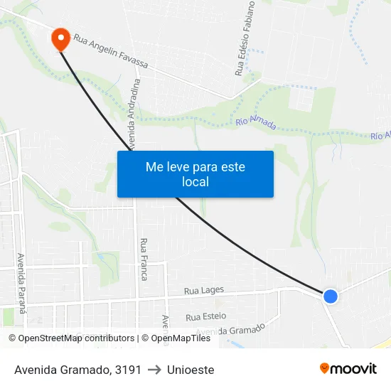 Avenida Gramado, 3191 to Unioeste map