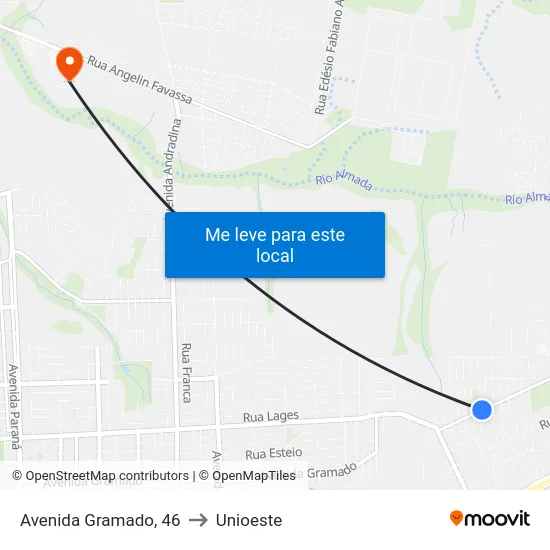 Avenida Gramado, 46 to Unioeste map