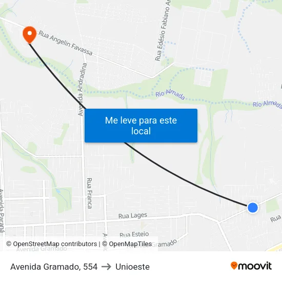 Avenida Gramado, 554 to Unioeste map