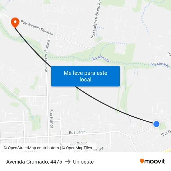 Avenida Gramado, 4475 to Unioeste map