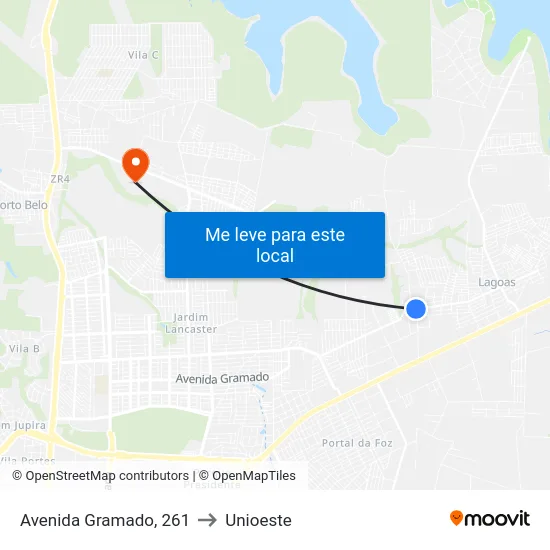 Avenida Gramado, 261 to Unioeste map