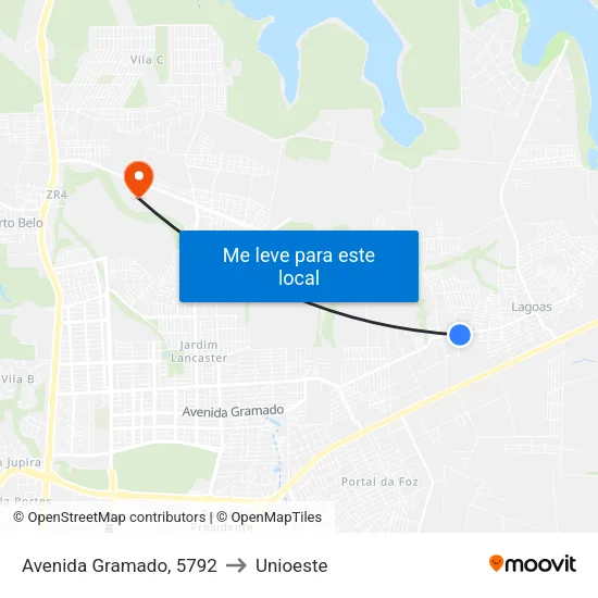 Avenida Gramado, 5792 to Unioeste map