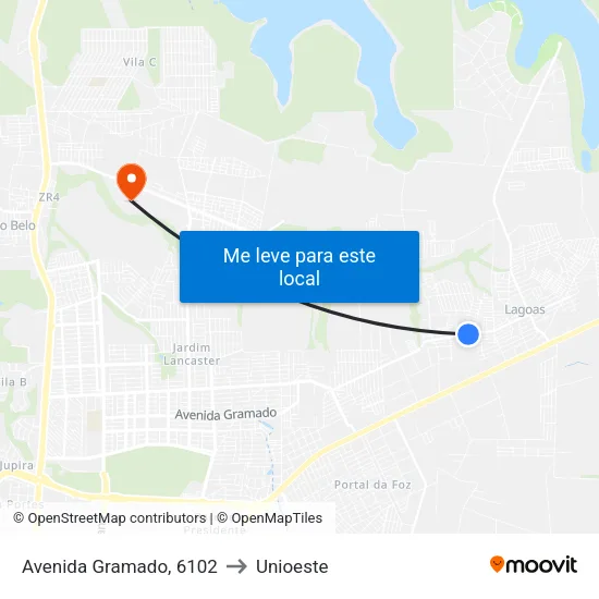Avenida Gramado, 6102 to Unioeste map