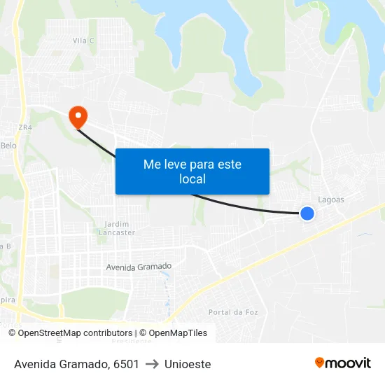 Avenida Gramado, 6501 to Unioeste map