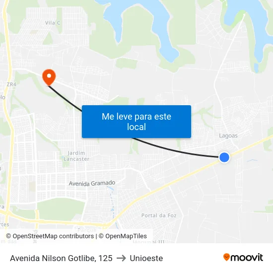 Avenida Nilson Gotlibe, 125 to Unioeste map