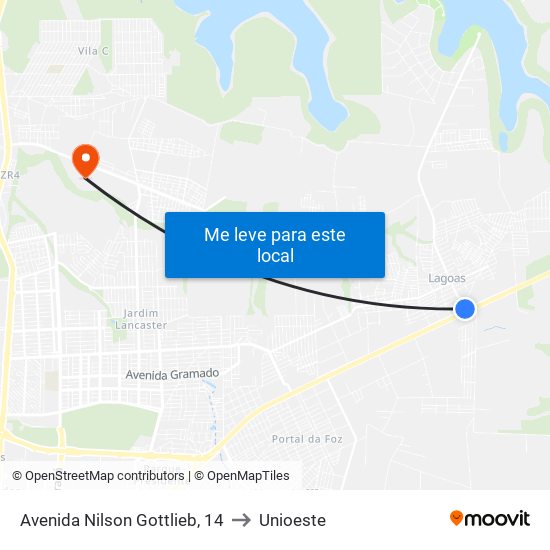 Avenida Nilson Gottlieb, 14 to Unioeste map