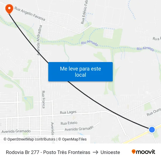 Rodovia Br 277 - Posto Três Fronteiras to Unioeste map