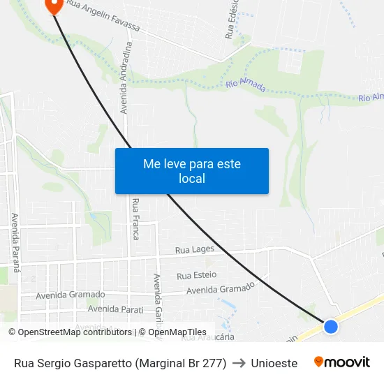 Rua Sergio Gasparetto (Marginal Br 277) to Unioeste map