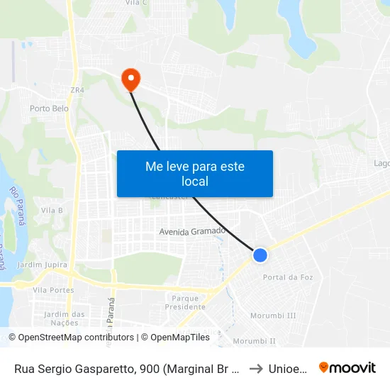 Rua Sergio Gasparetto, 900 (Marginal Br 277) to Unioeste map