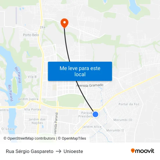 Rua Sérgio Gaspareto to Unioeste map