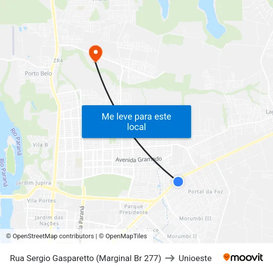Rua Sergio Gasparetto (Marginal Br 277) to Unioeste map