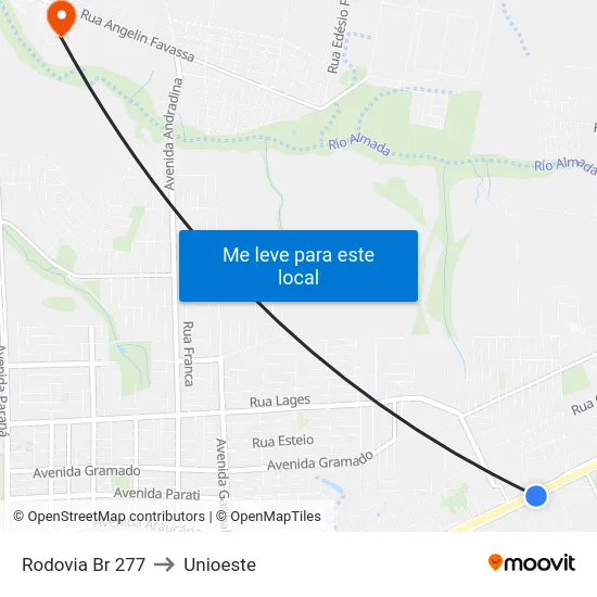 Rodovia Br 277 to Unioeste map