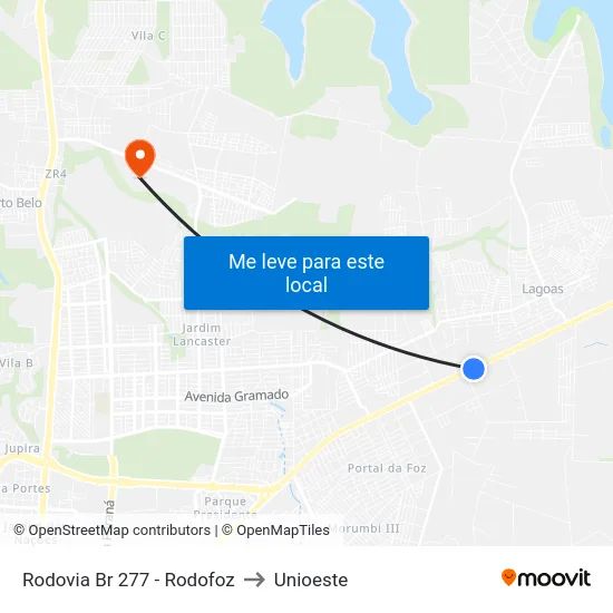 Rodovia Br 277 - Rodofoz to Unioeste map