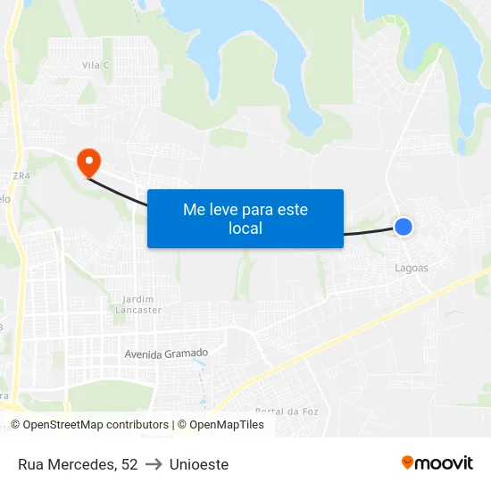 Rua Mercedes, 52 to Unioeste map