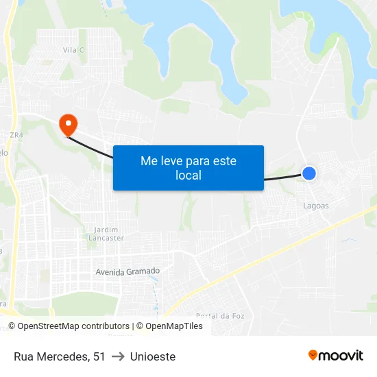 Rua Mercedes, 51 to Unioeste map