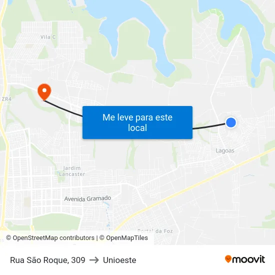 Rua São Roque, 309 to Unioeste map