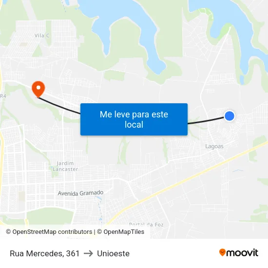 Rua Mercedes, 361 to Unioeste map