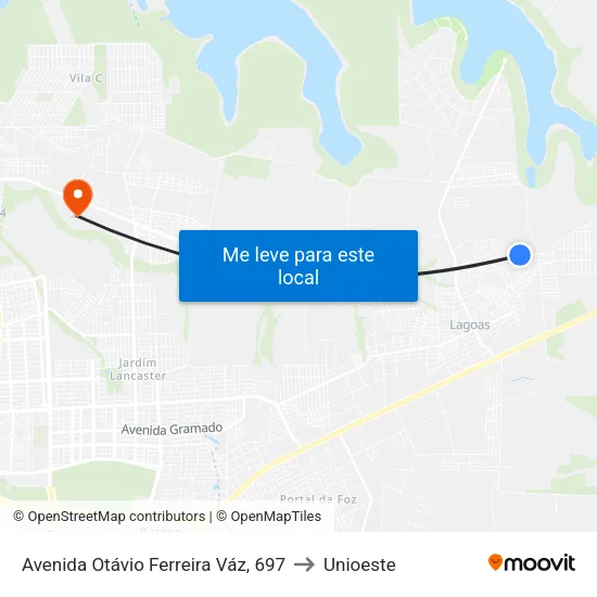 Avenida Otávio Ferreira Váz, 697 to Unioeste map