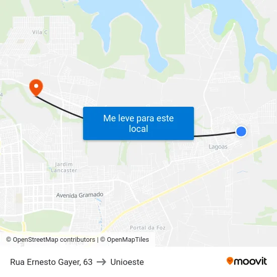 Rua Ernesto Gayer, 63 to Unioeste map