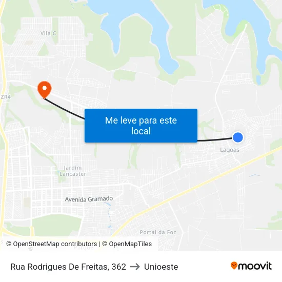 Rua Rodrigues De Freitas, 362 to Unioeste map