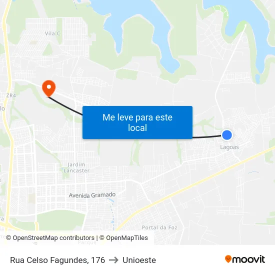 Rua Celso Fagundes, 176 to Unioeste map