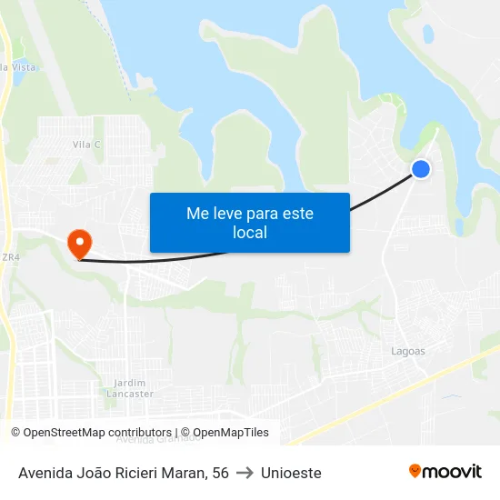 Avenida João Ricieri Maran, 56 to Unioeste map
