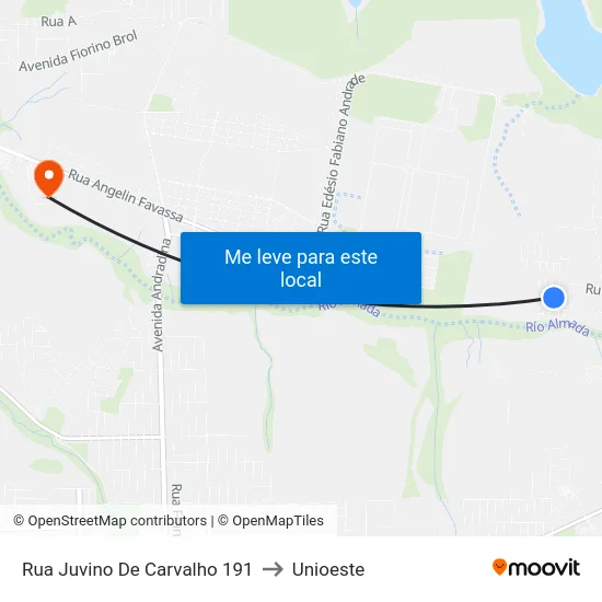 Rua Juvino De Carvalho 191 to Unioeste map