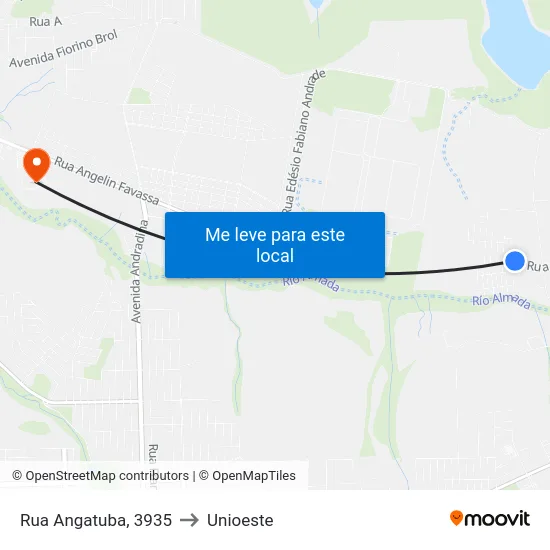 Rua Angatuba, 3935 to Unioeste map