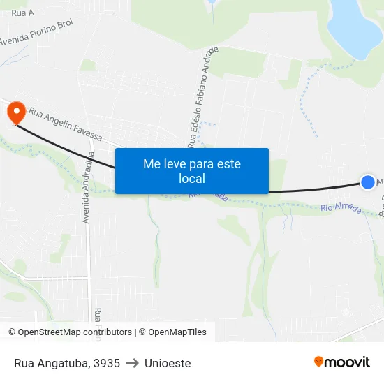 Rua Angatuba, 3935 to Unioeste map