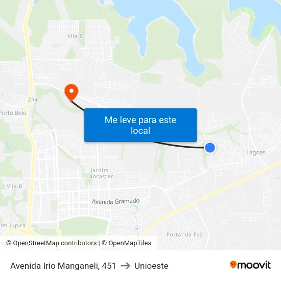 Avenida Irio Manganeli, 451 to Unioeste map