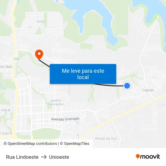 Rua Lindoeste to Unioeste map