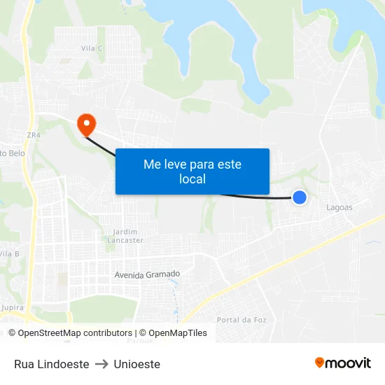 Rua Lindoeste to Unioeste map